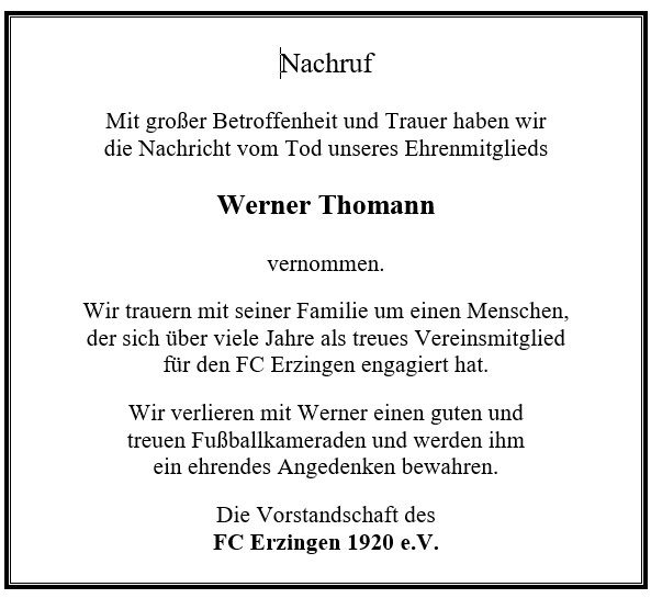 Nachruf Werner Thomann